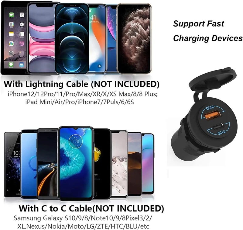 Bluejw PD Type-C 100W USB Car Charger, QC3.0 Fast Charging Socket for RV, Marine, Boat, Bus, ATV, Motorcycle, Truck - Automobile Charger - Image 3